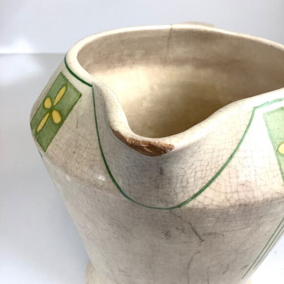 Vtg Roseville Pottery Creamware Art Deco Lemonade Pitcher Cream & Green READ - Picture 7 of 12